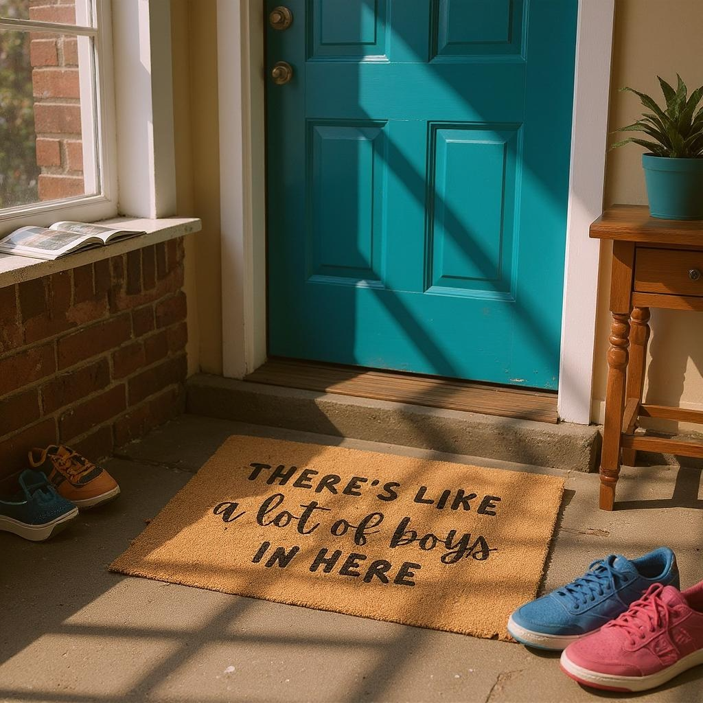 A lot of boys in here - door mat