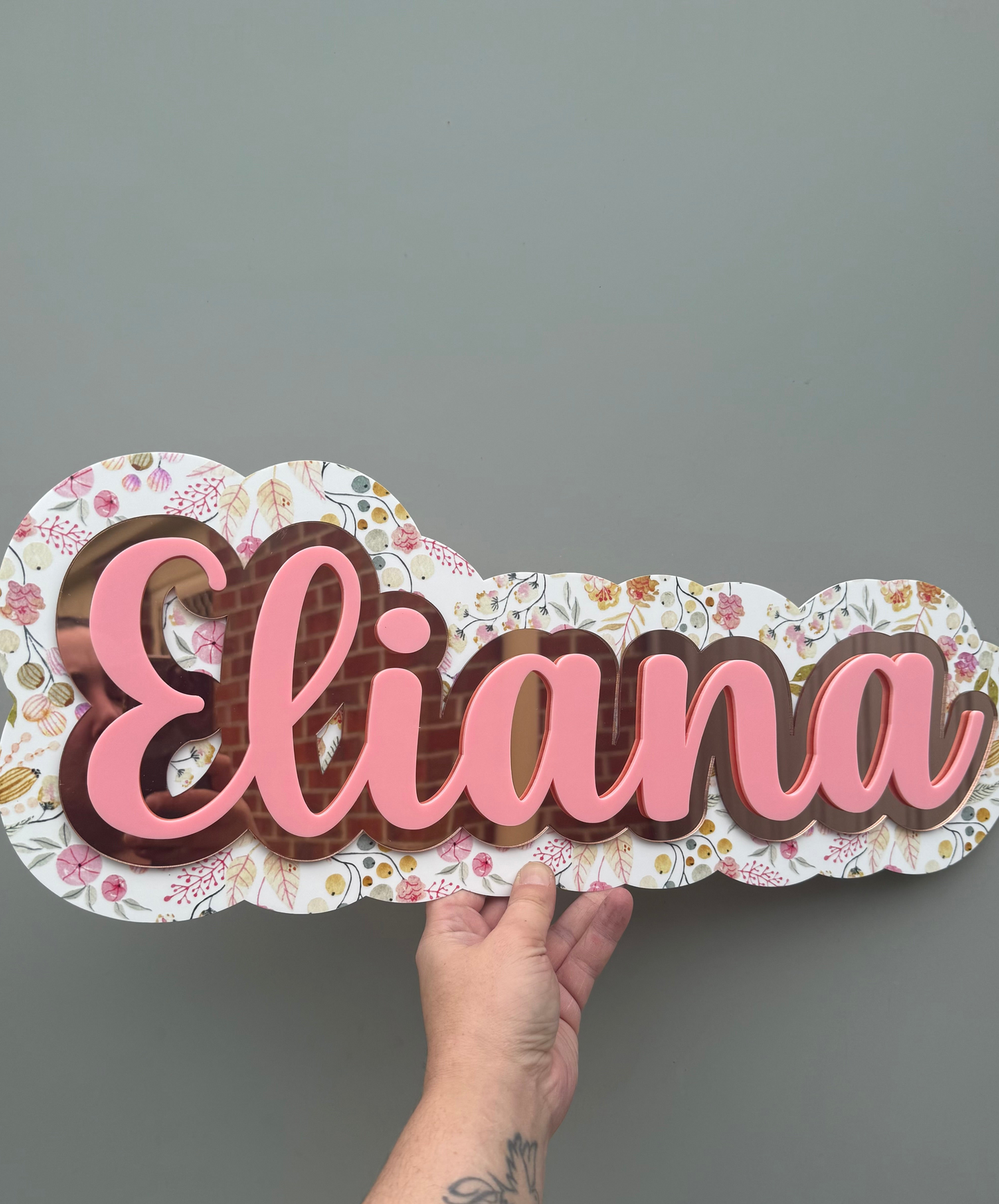 Printed floral themed name plaque