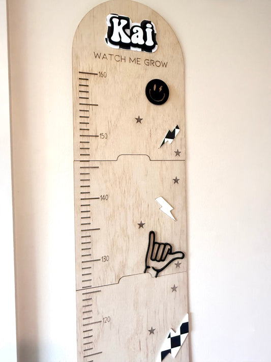 Personalised Wooden Height Chart - Checkered lightning design