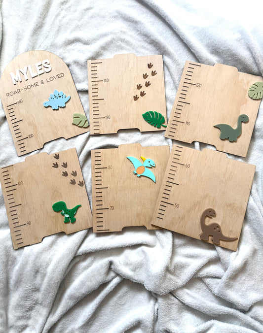 Personalised Wooden Height Chart - Dinosaur theme