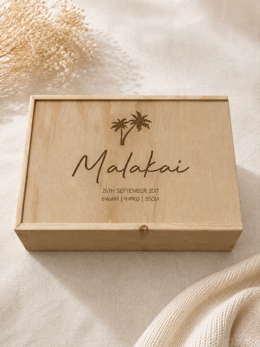 Personalised Wooden Keepsake box - Palm trees design