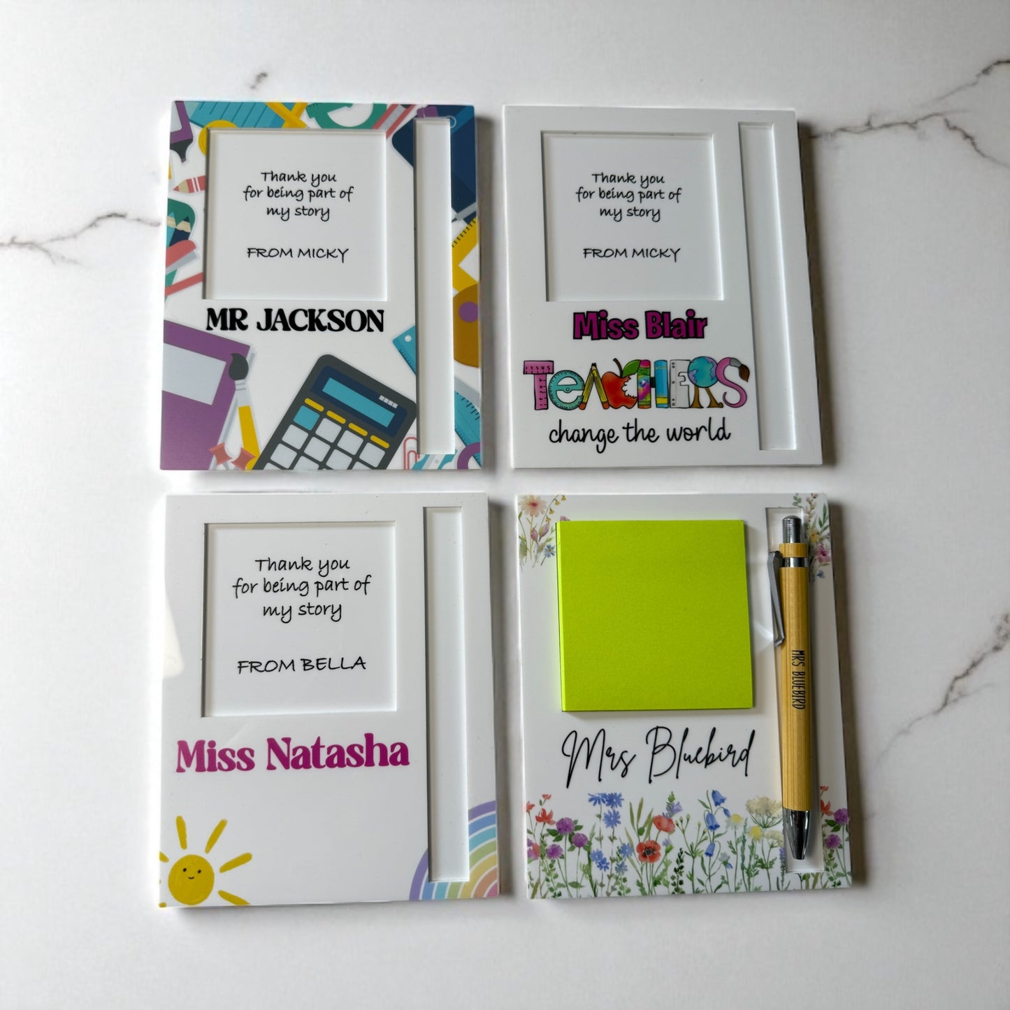 Personalised teachers sticky note & pen holder