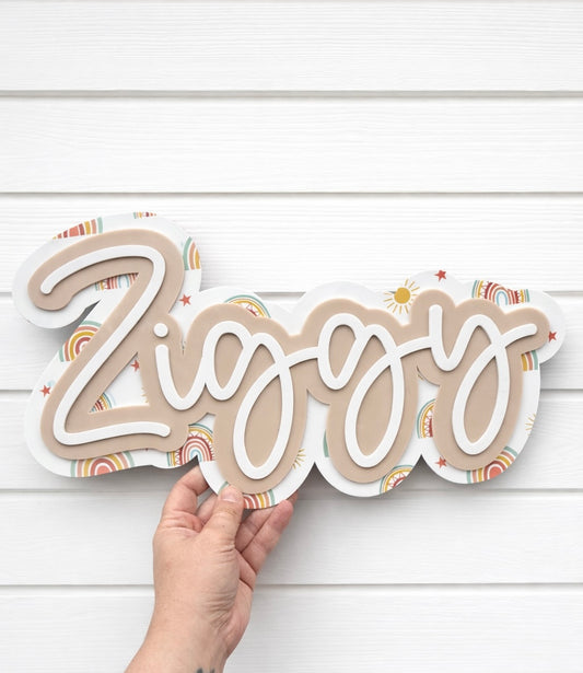 Bobo rainbow themed name plaque