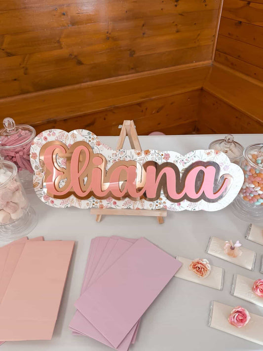 Printed floral themed name plaque