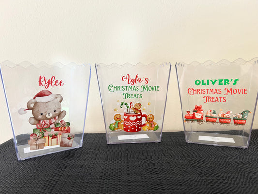 Christmas movie personalised popcorn/treat buckets