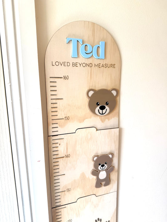 Personalised Wooden Height Chart - Teddy Bear theme