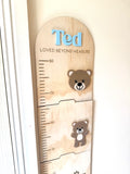 Personalised Wooden Height Chart - Teddy Bear theme