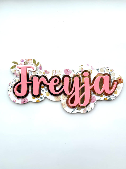 Printed floral themed name plaque