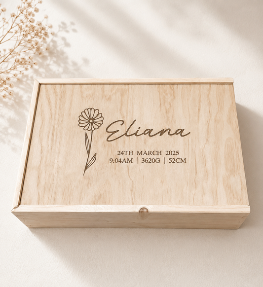 Personalised Wooden Keepsake box - Flower design