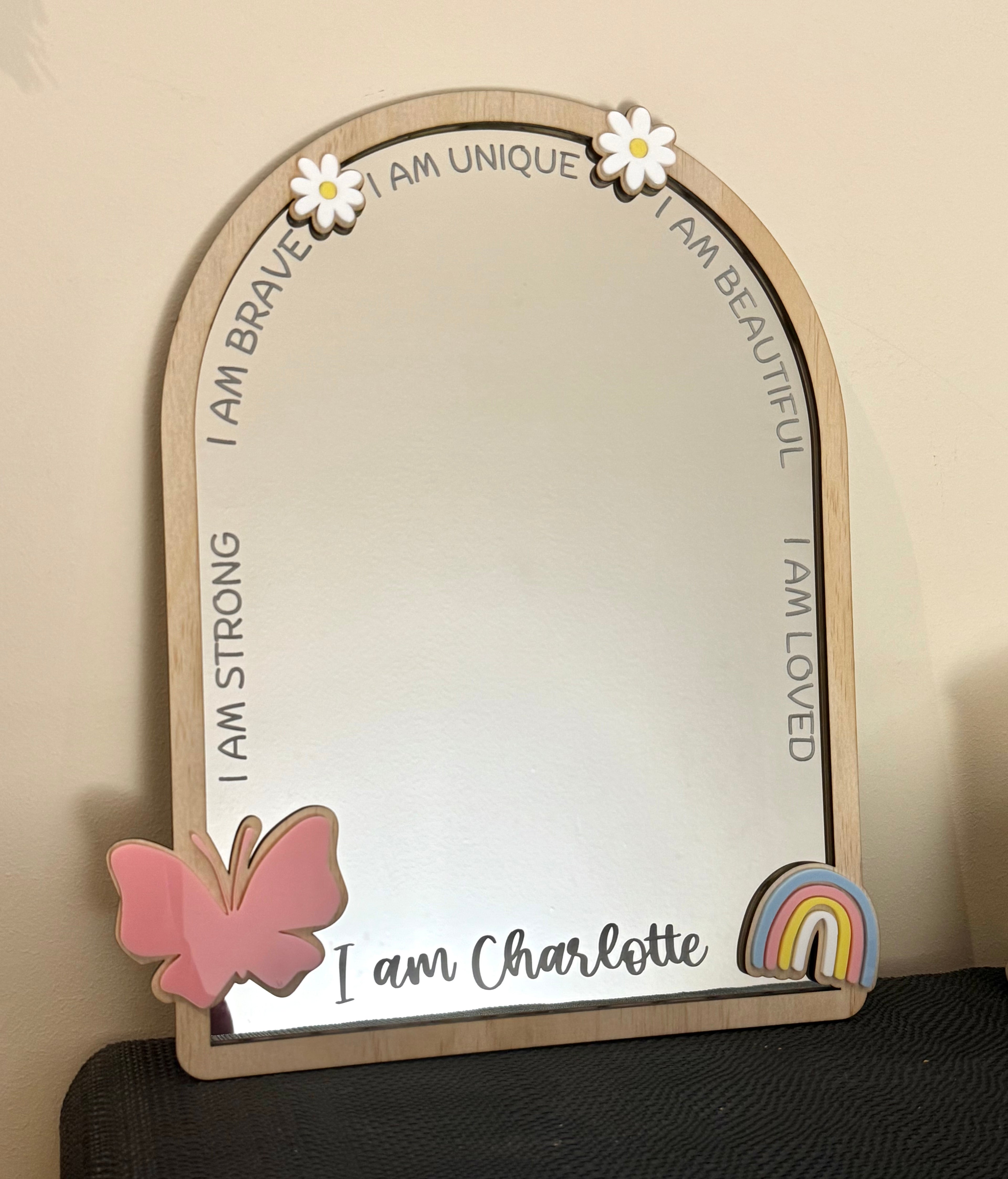 Affirmation mirror - butterfly, rainbow & daisies