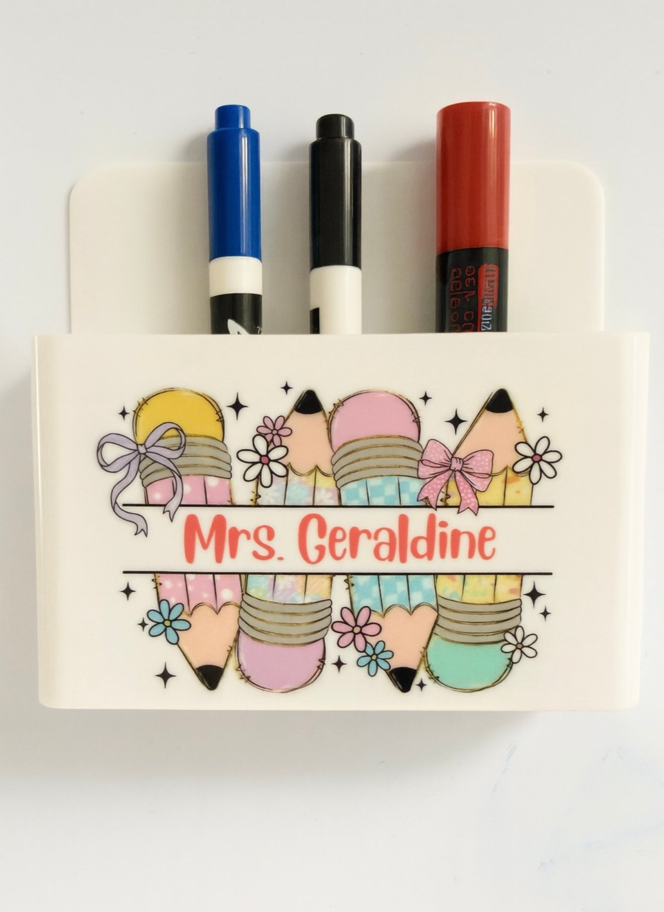 Teachers magnetic whiteboard marker holder