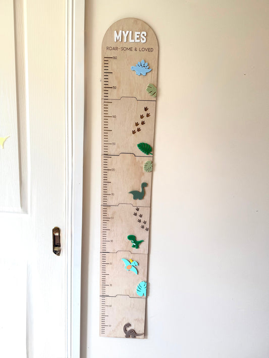 Personalised Wooden Height Chart - Dinosaur theme