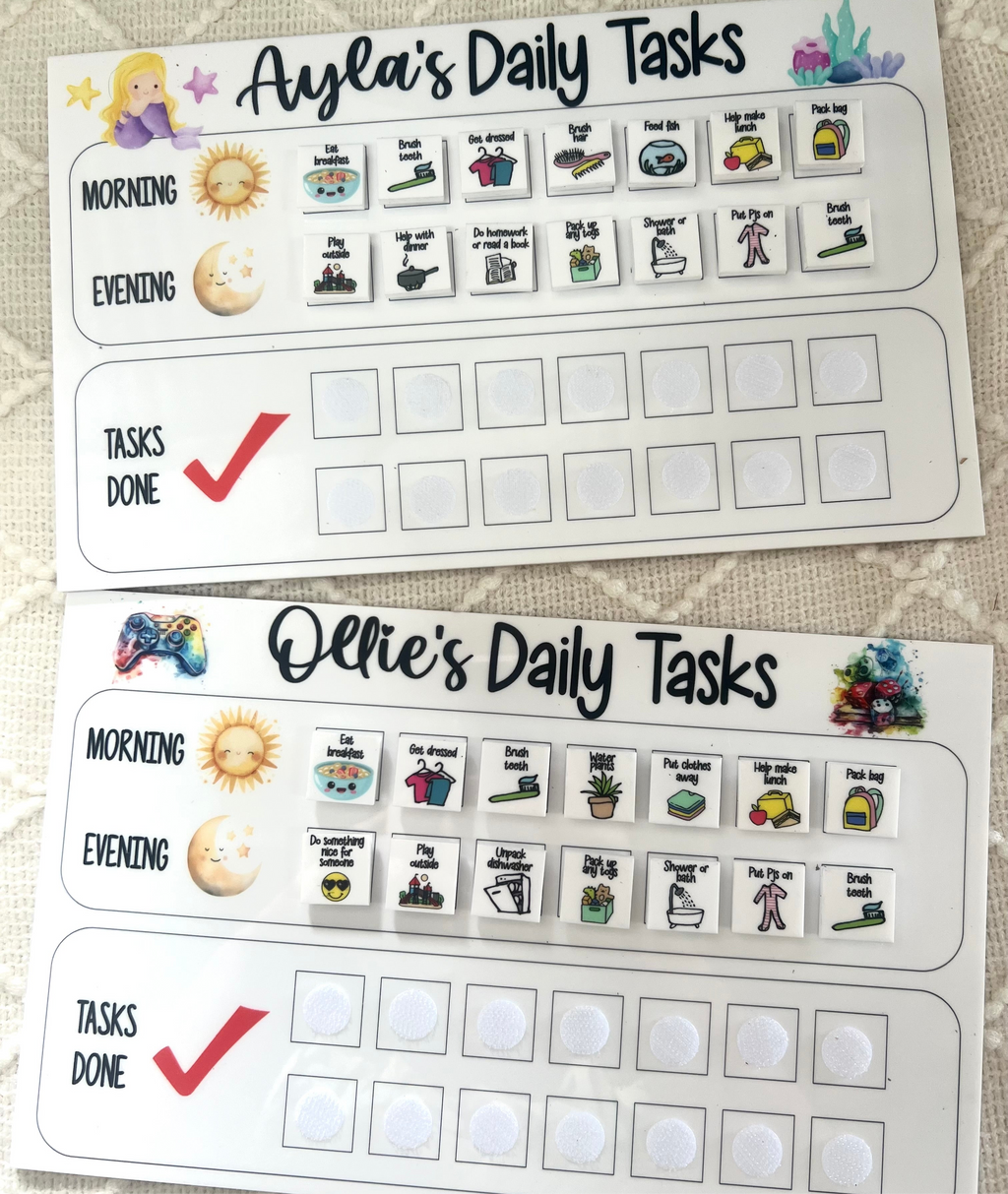 Personalised daily tasks board UV printed