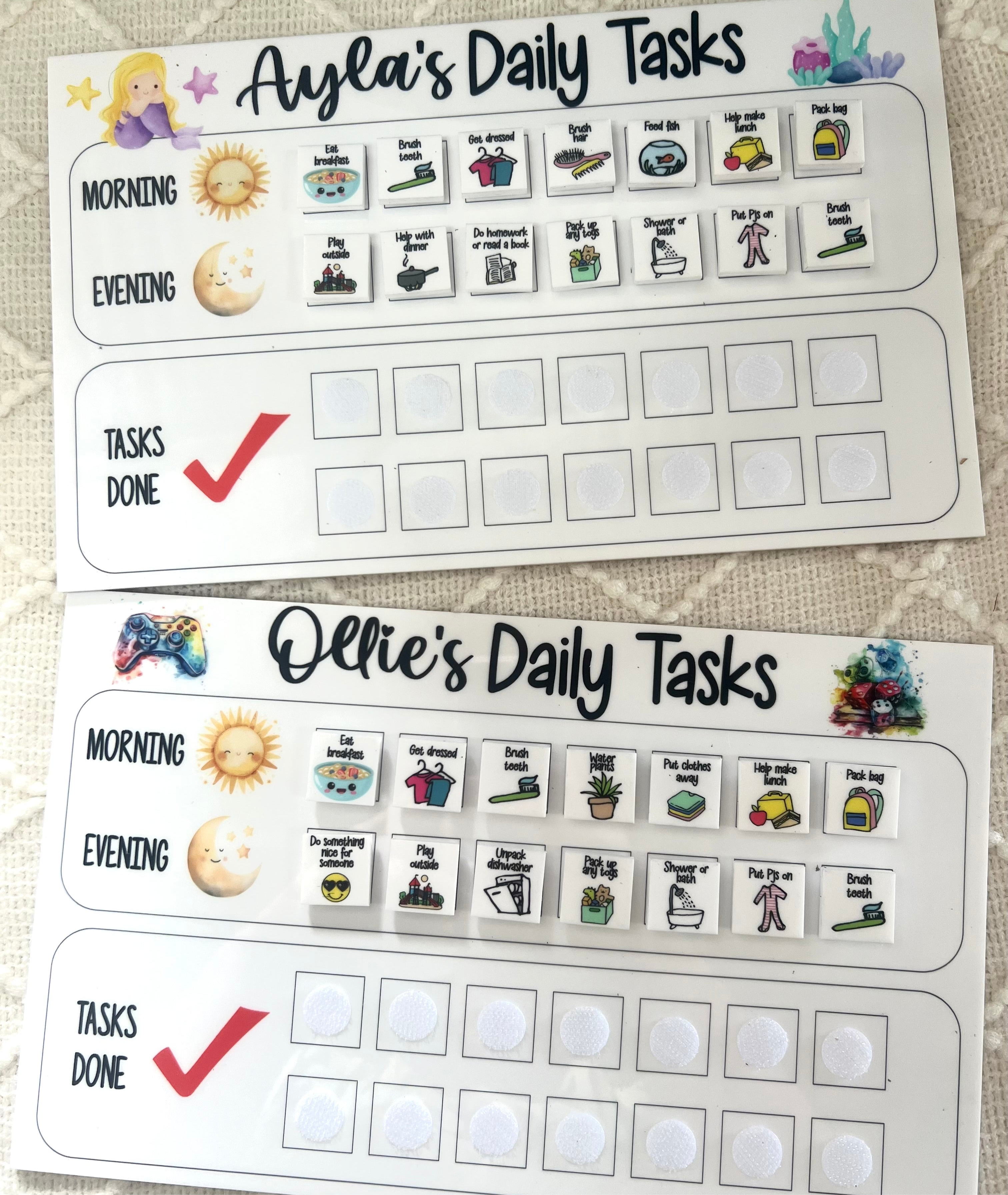 Personalised daily tasks board UV printed