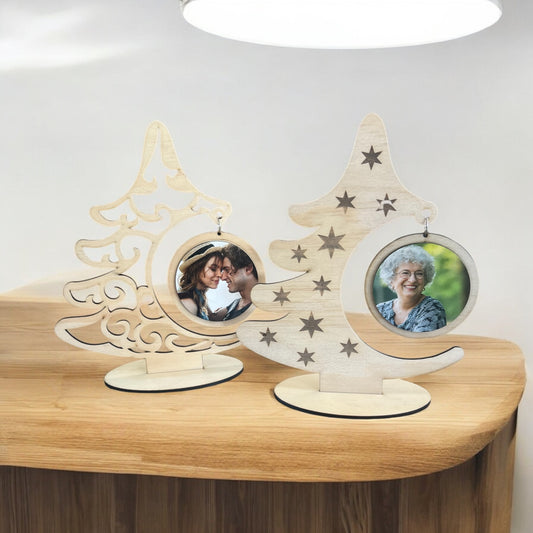 Christmas wooden tree photo display