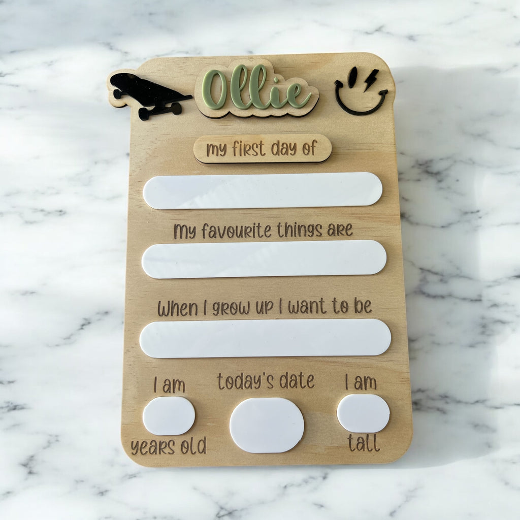 Interchangeable first day/last day board