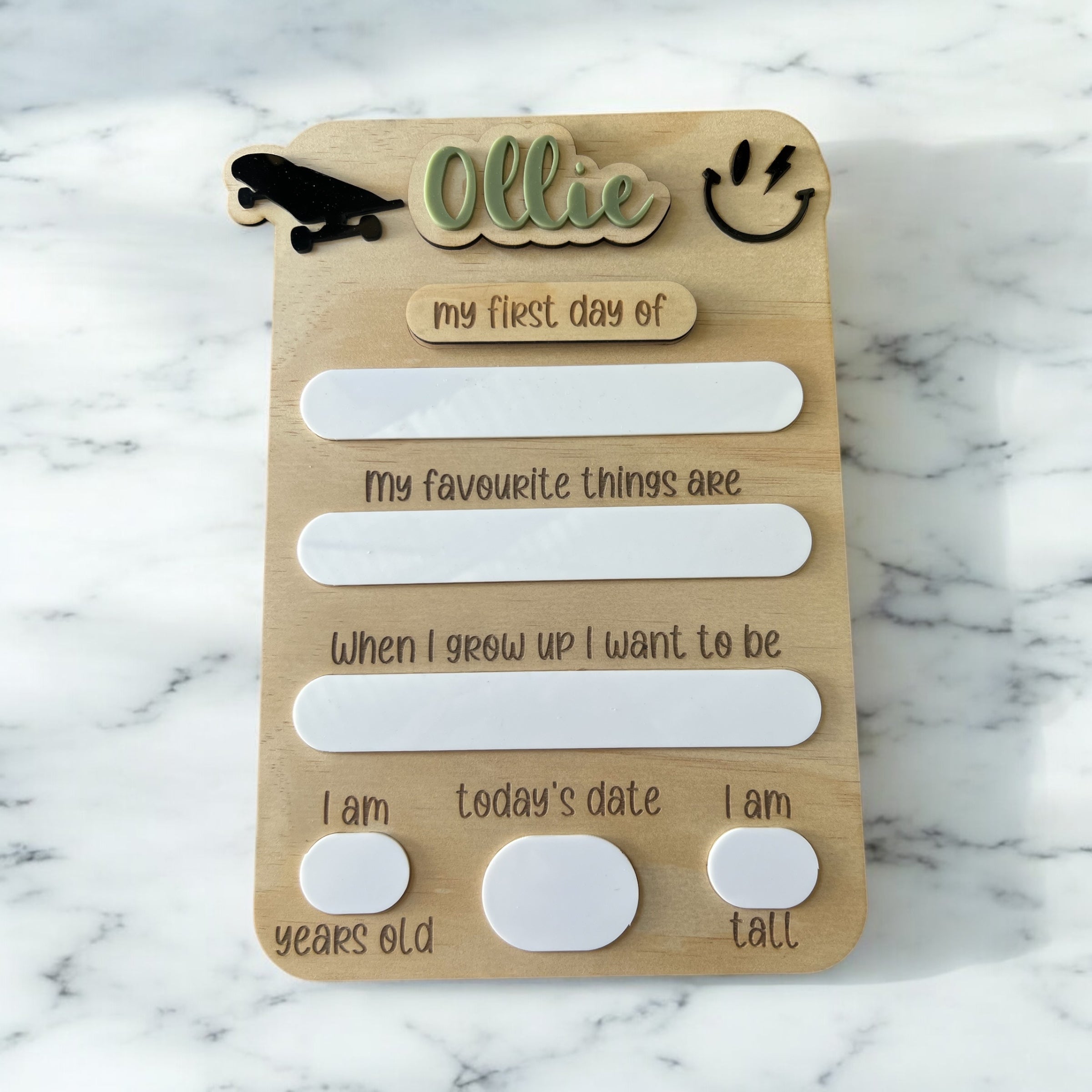 Interchangeable first day/last day board