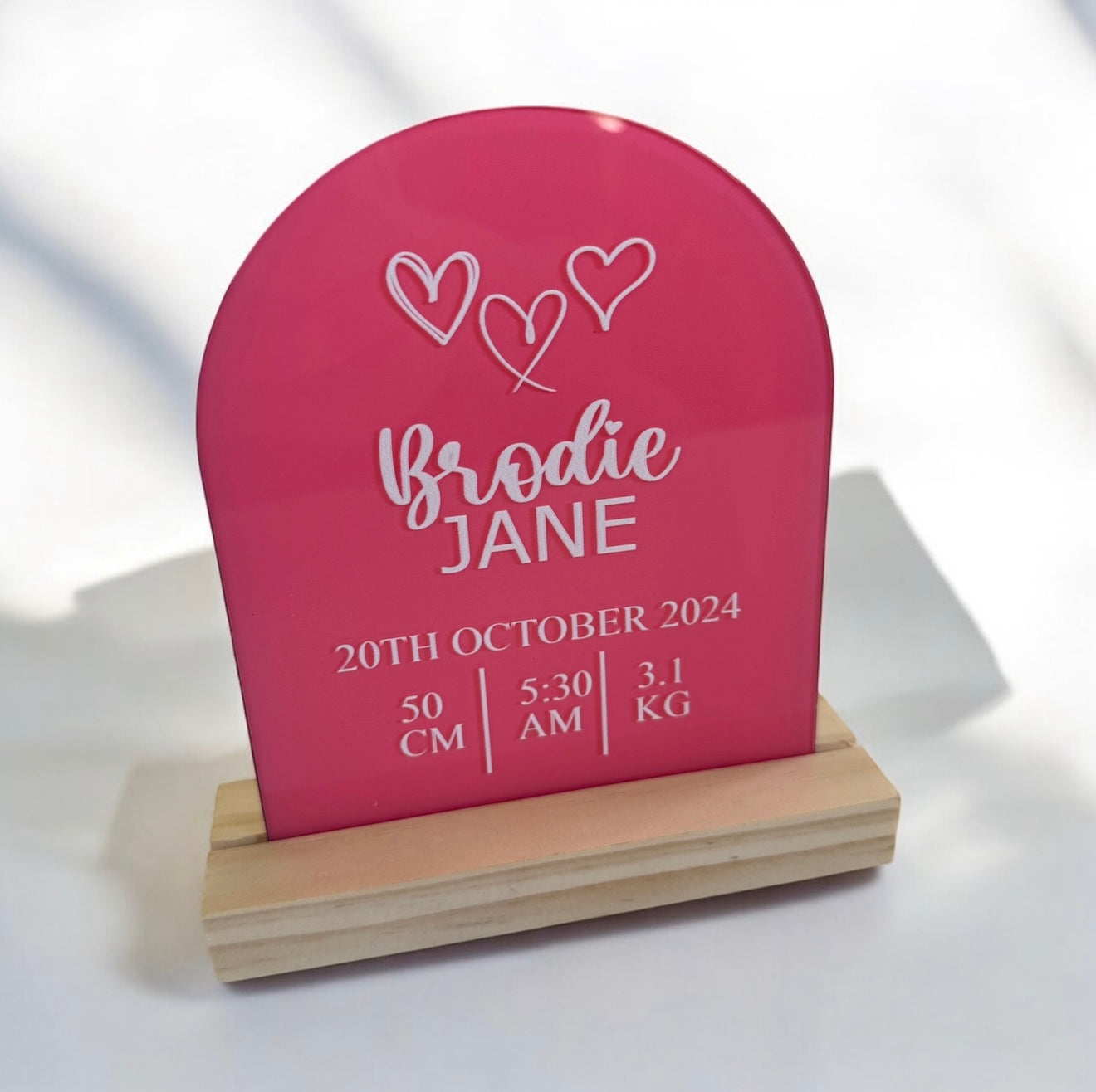 Baby birth details plaque