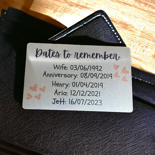 Dates to remember wallet card