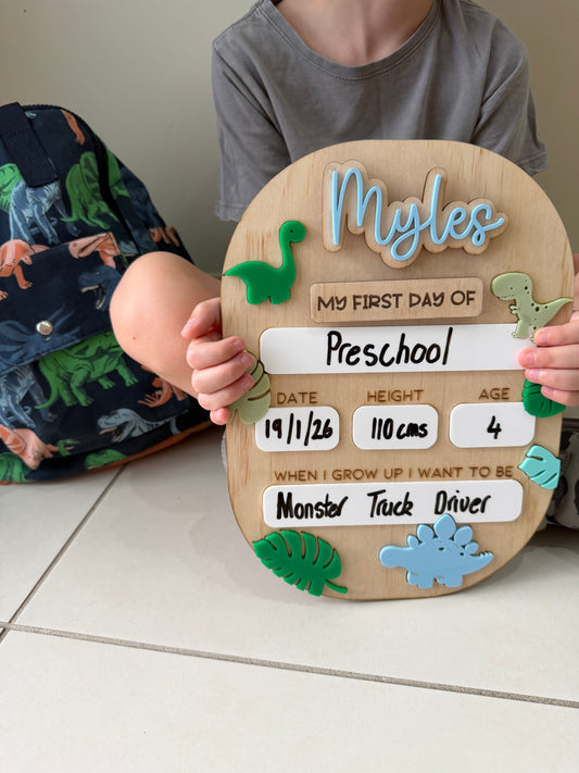 Interchangable first day/last day board - Dinosaur design