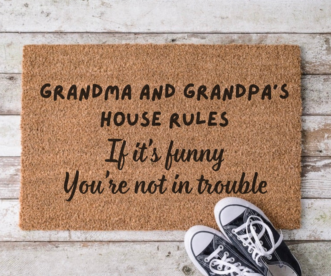 Grandma and grandpas house rules - door mat - 4 Little Dreamers