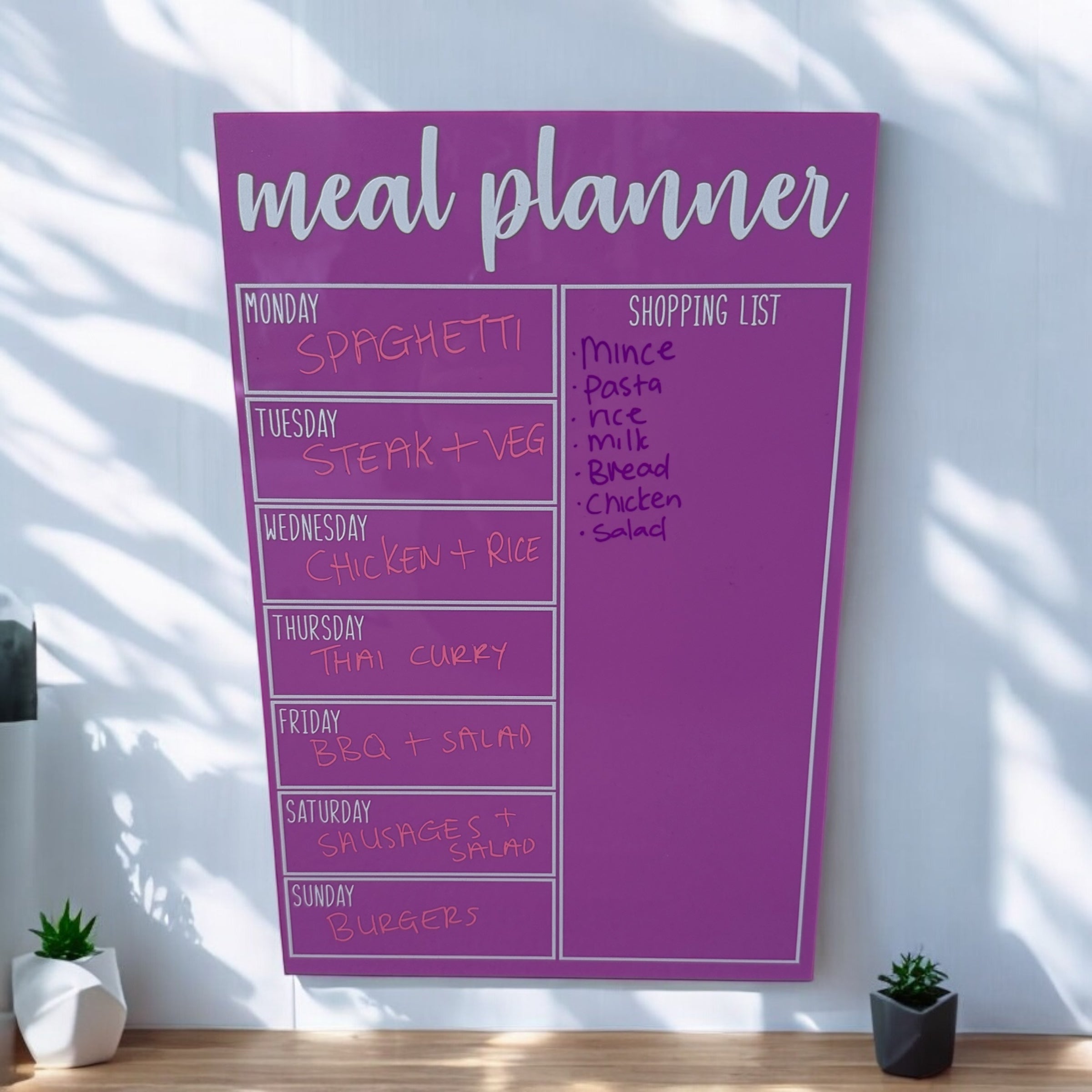 Meal planner - coloured acrylic