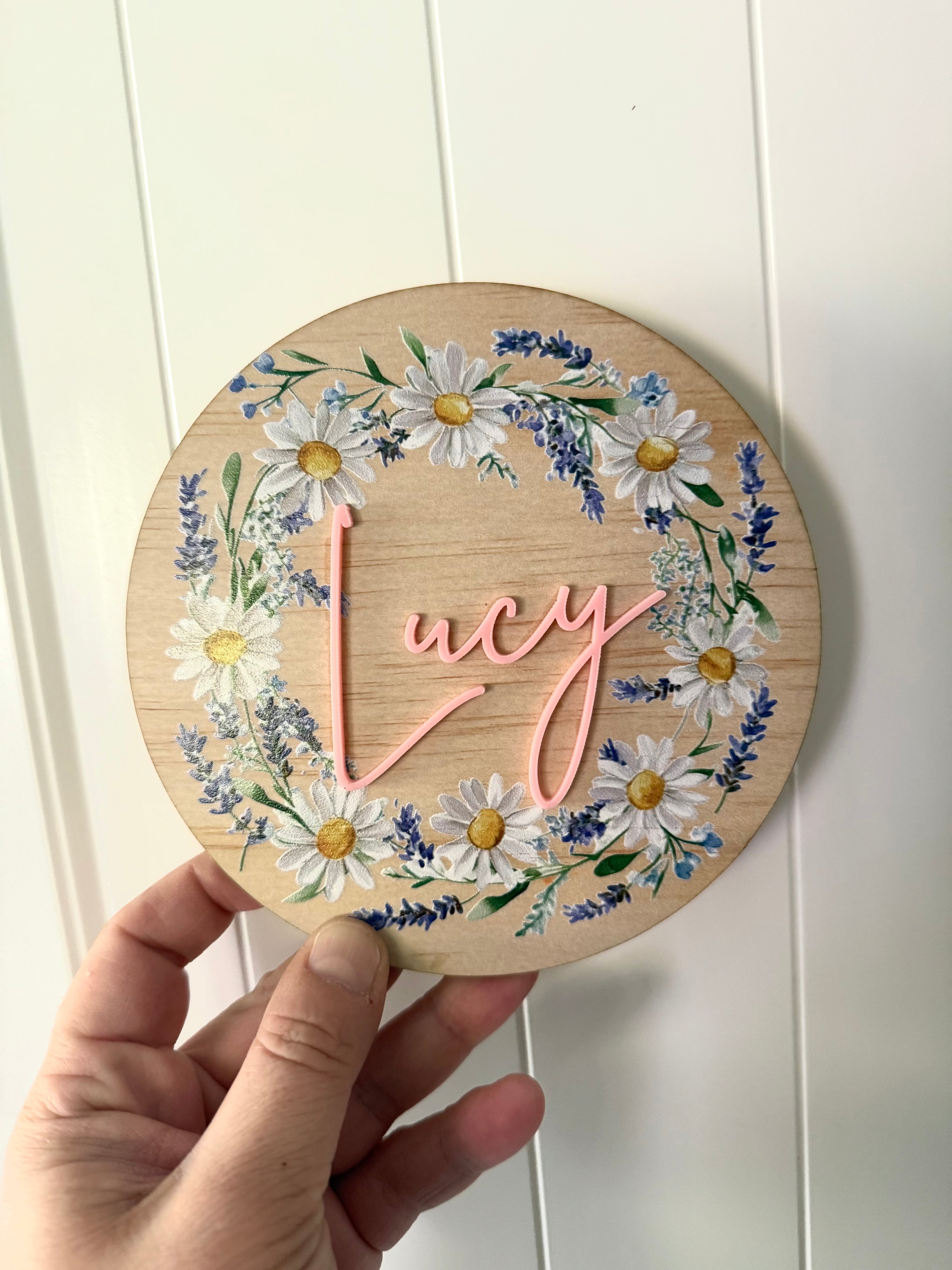 Floral baby announcement plaque