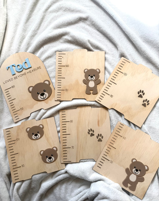Personalised Wooden Height Chart - Teddy Bear theme