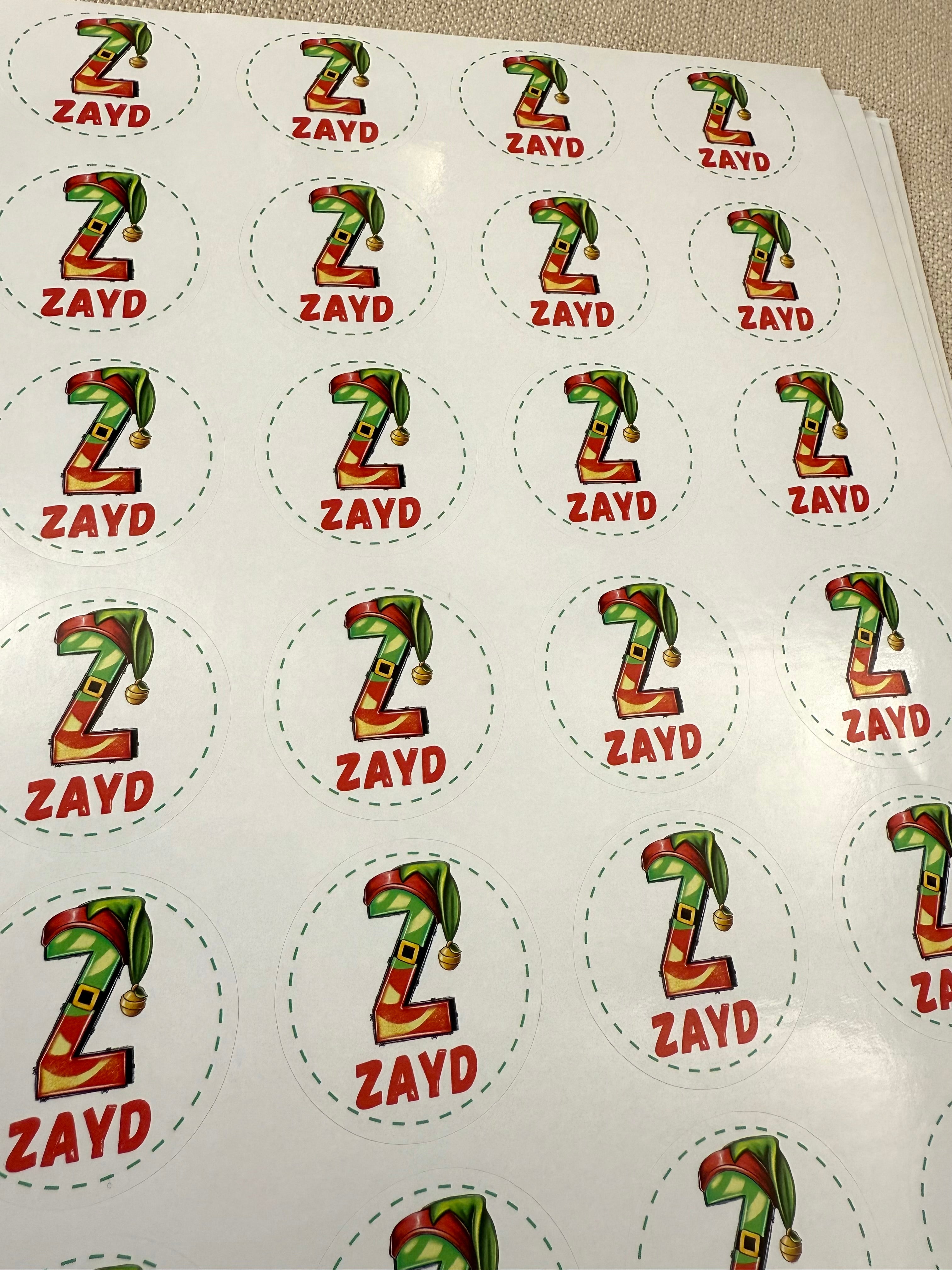 Personalised Christmas label stickers - initial style