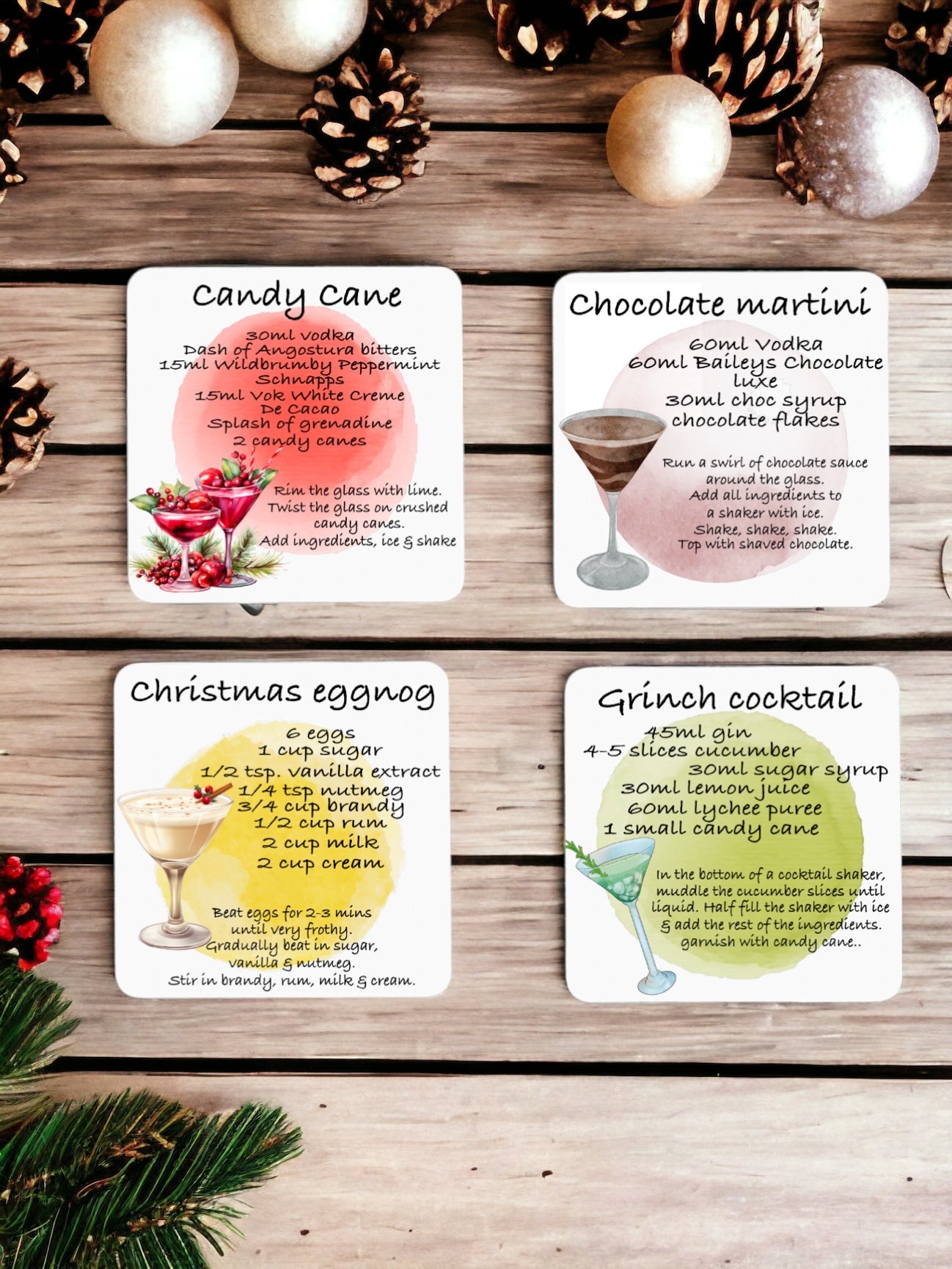 Christmas cocktails set of 4 coasters
