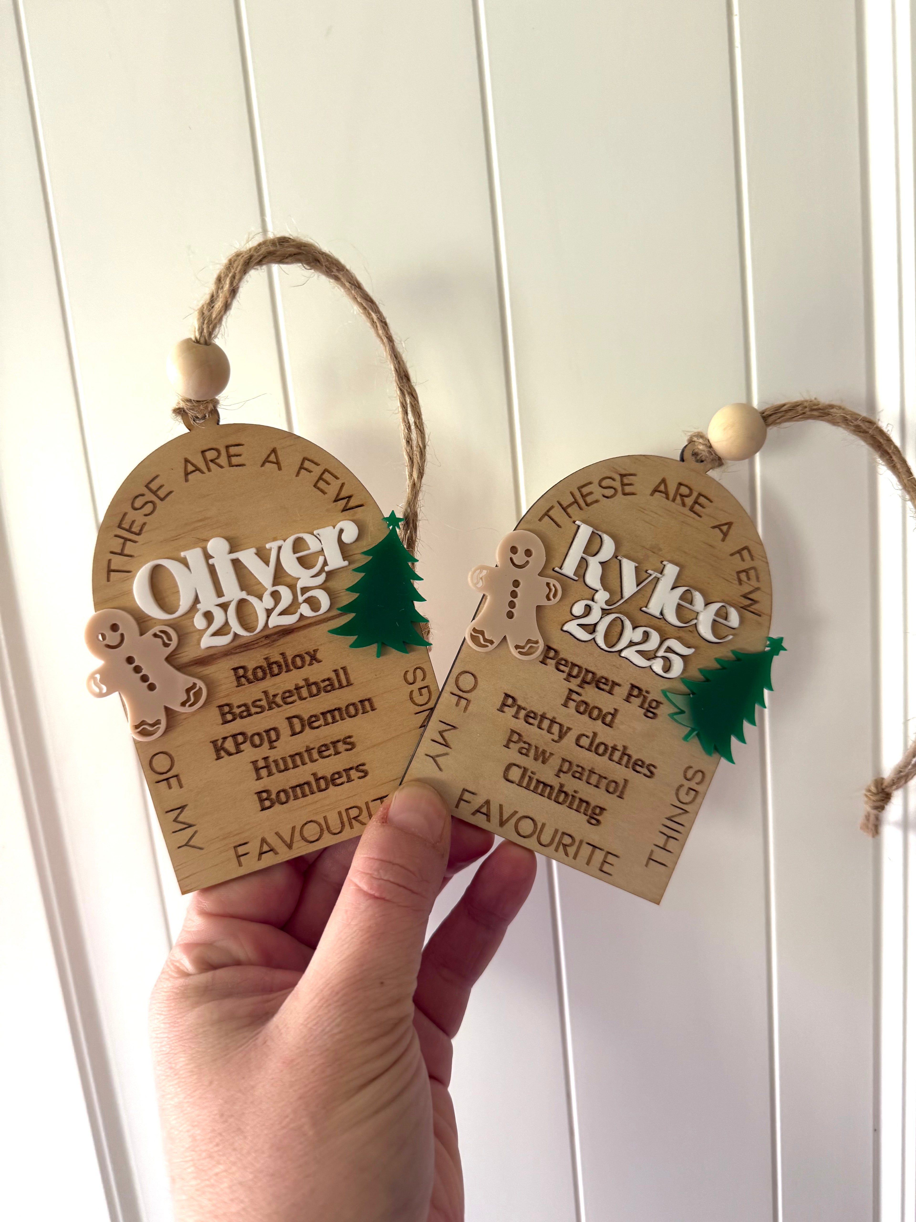 Personalised “favourite things” ornament