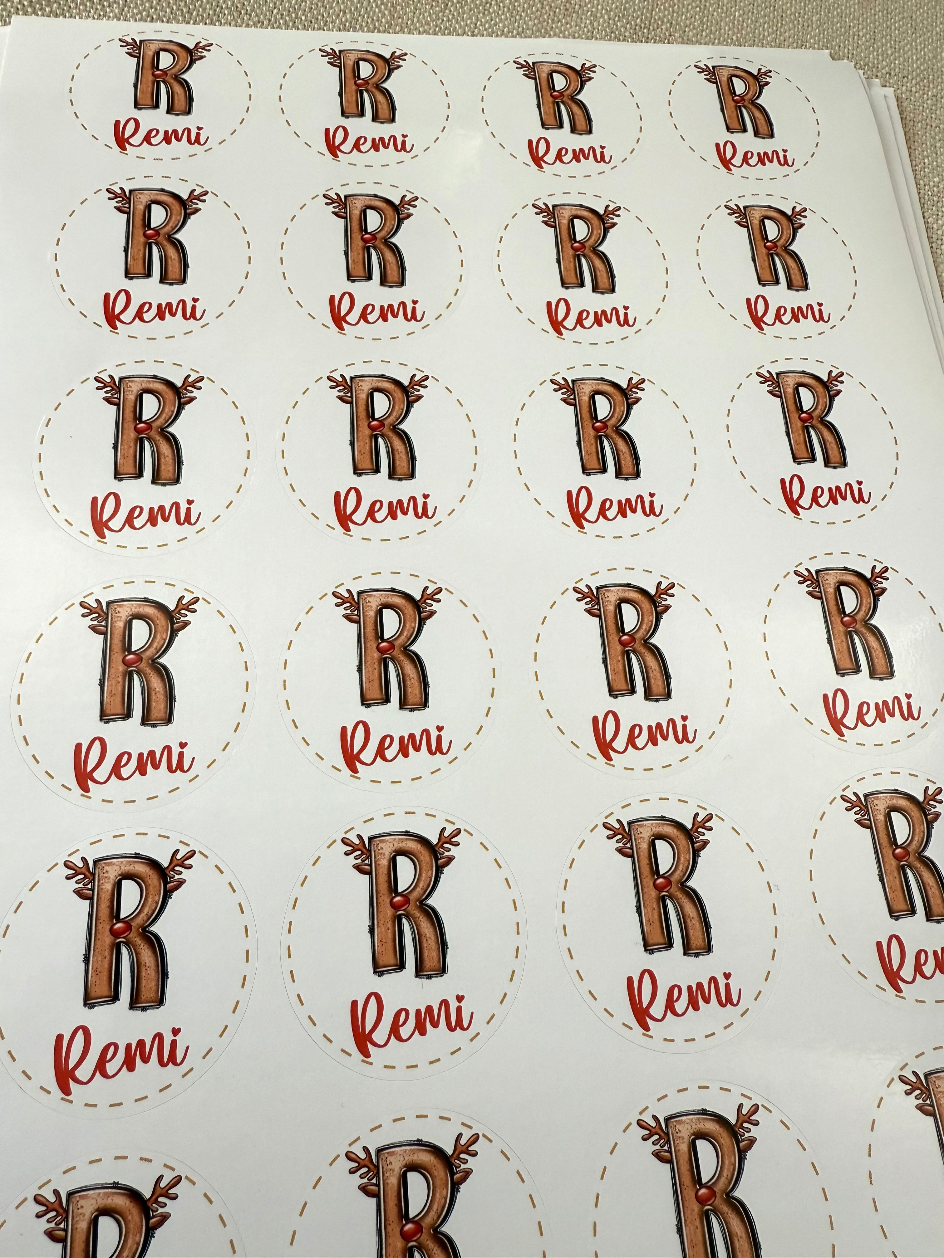 Personalised Christmas label stickers - initial style