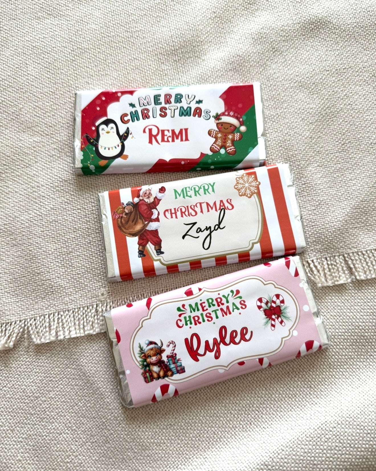 Christmas chocolate bars personalised