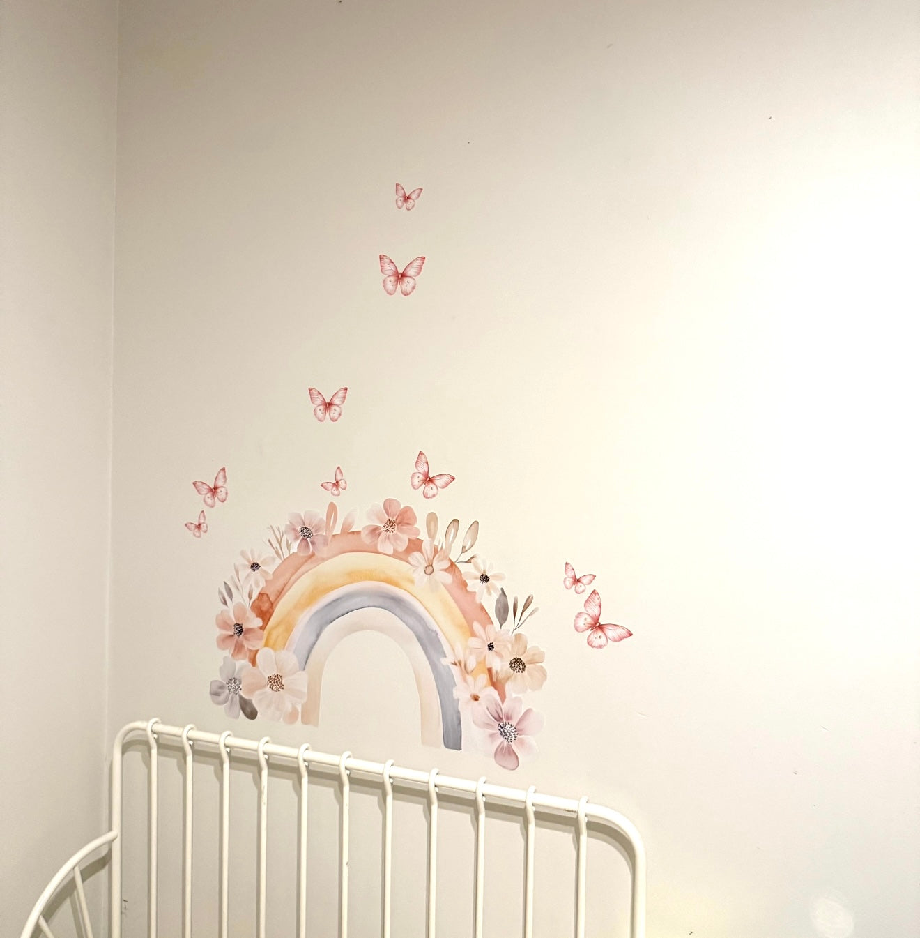 Rainbow wall decal with butterflies