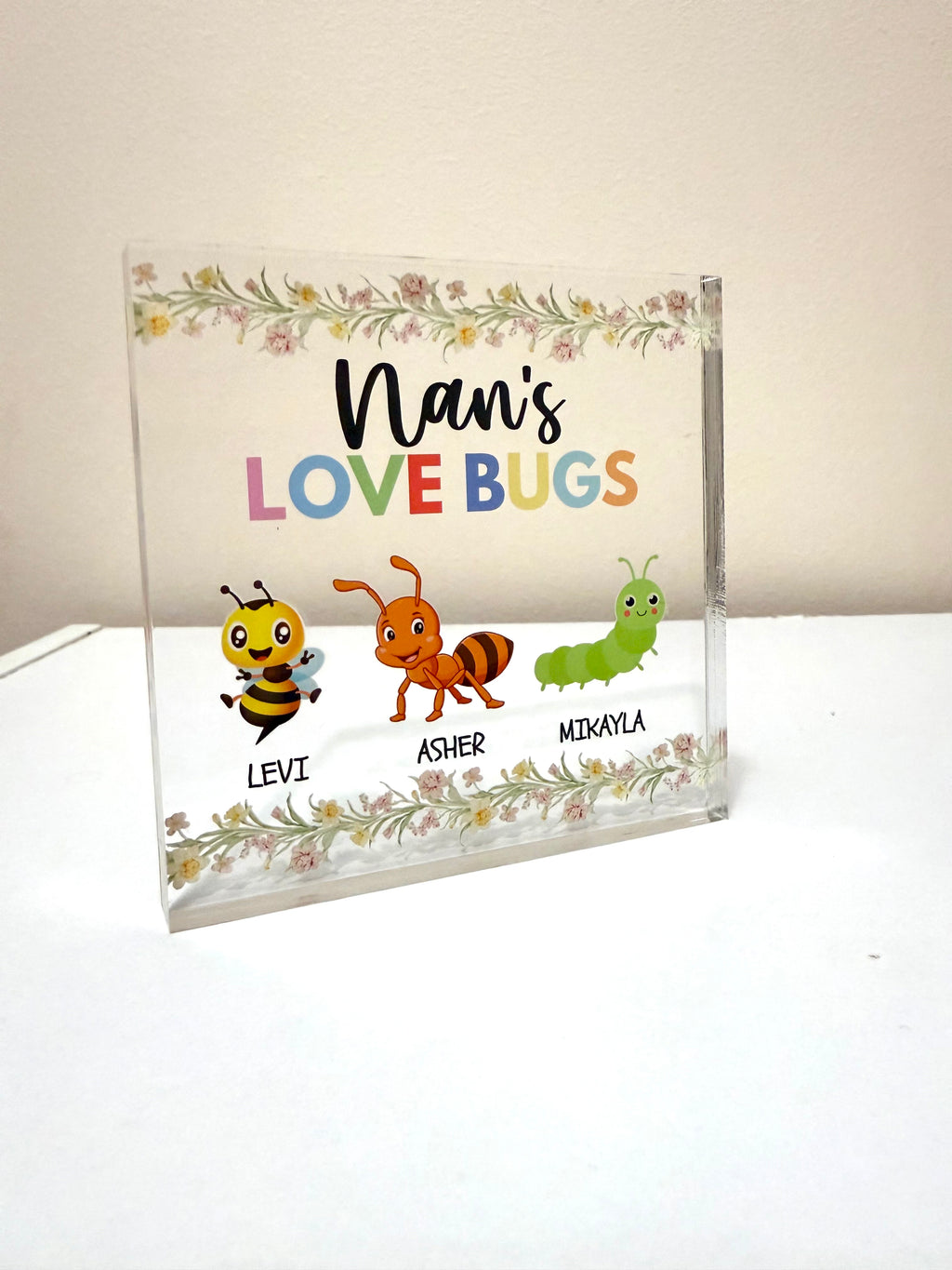Personalised Love Bugs - acrylic standing block