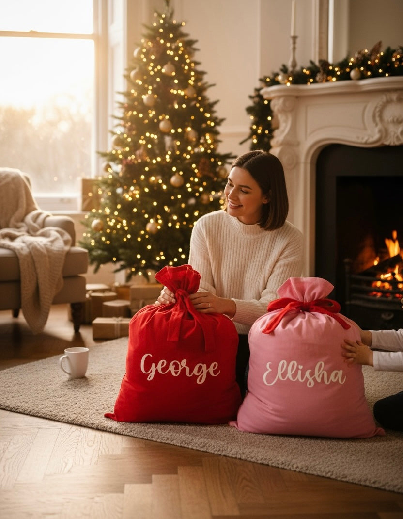 Personalised Santa sacks - red/pink