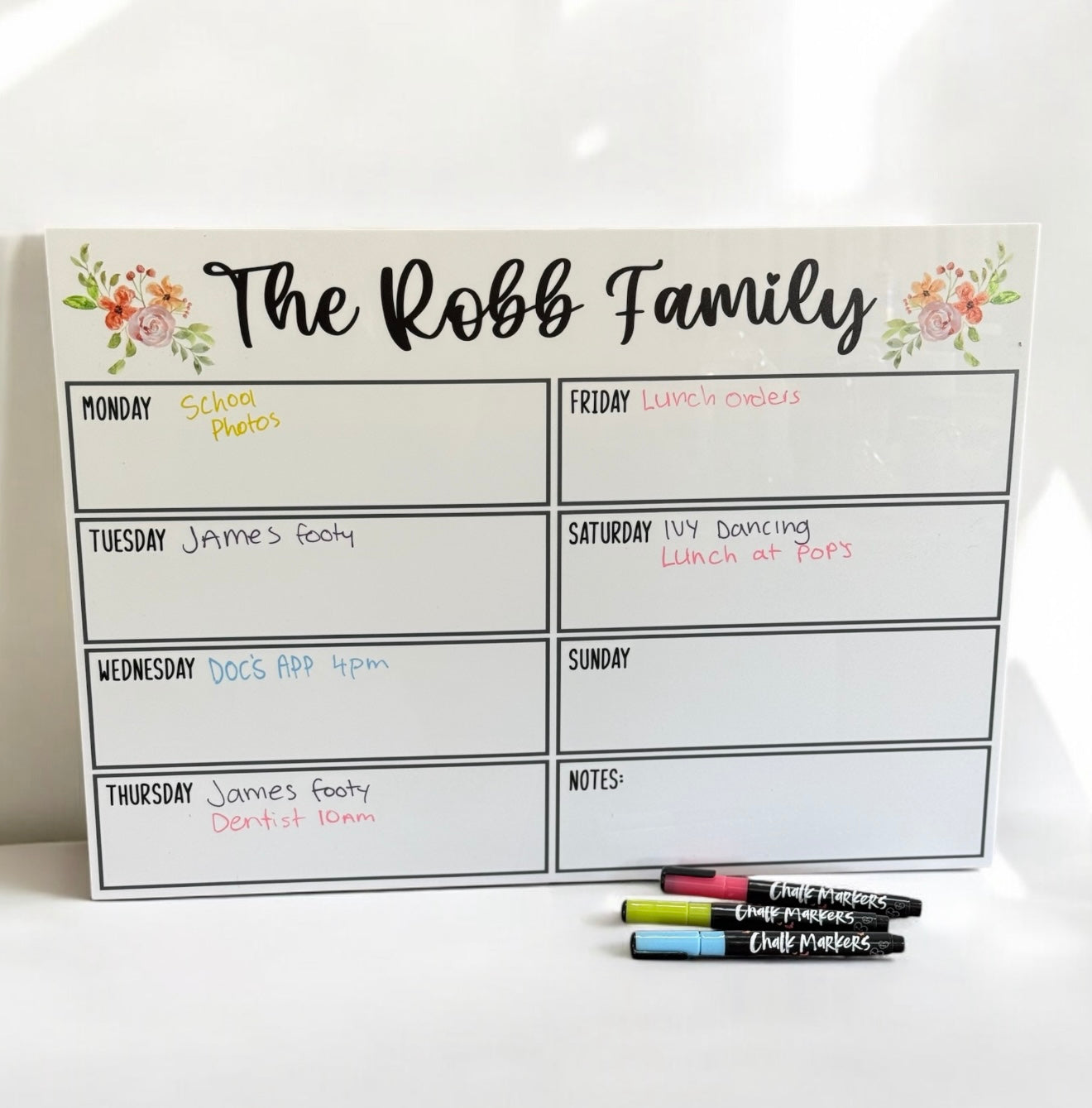 Family name - weekly wall planner