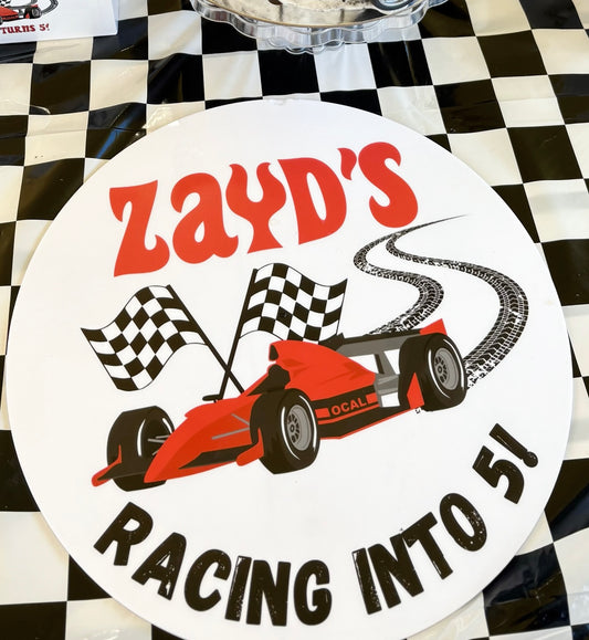 Race car acrylic birthday sign