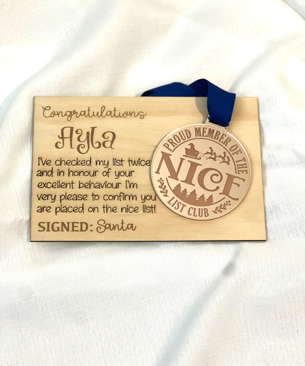 Nice list medal & card
