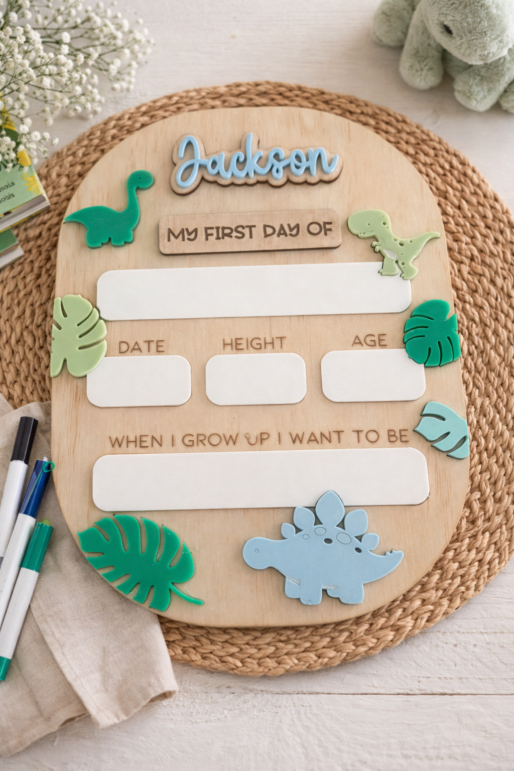 Interchangable first day/last day board - Dinosaur design