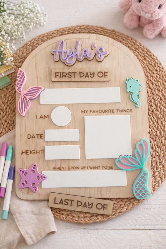 Interchangable first day/last day board - Mermaid design
