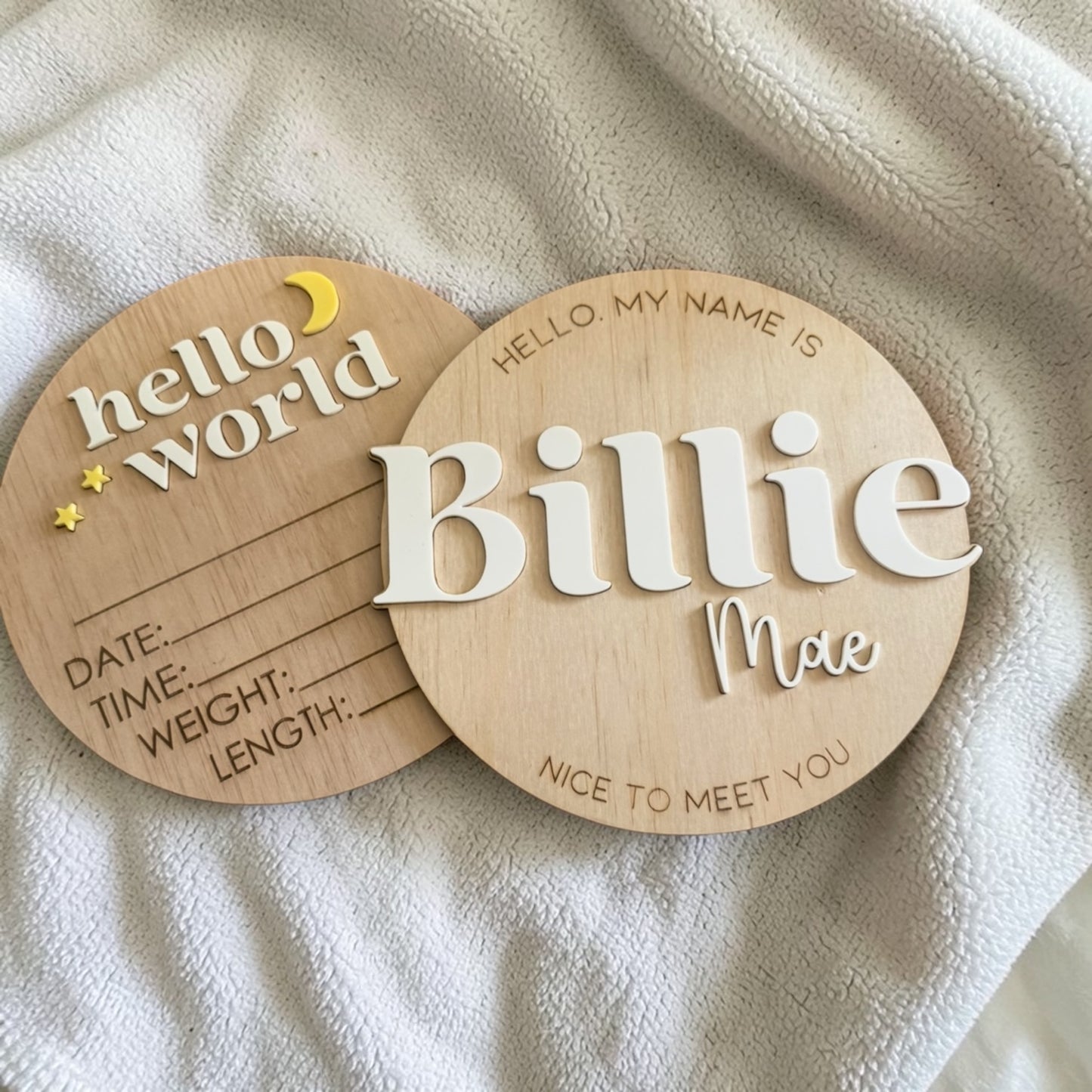 Stars and moon baby announcement plaque set