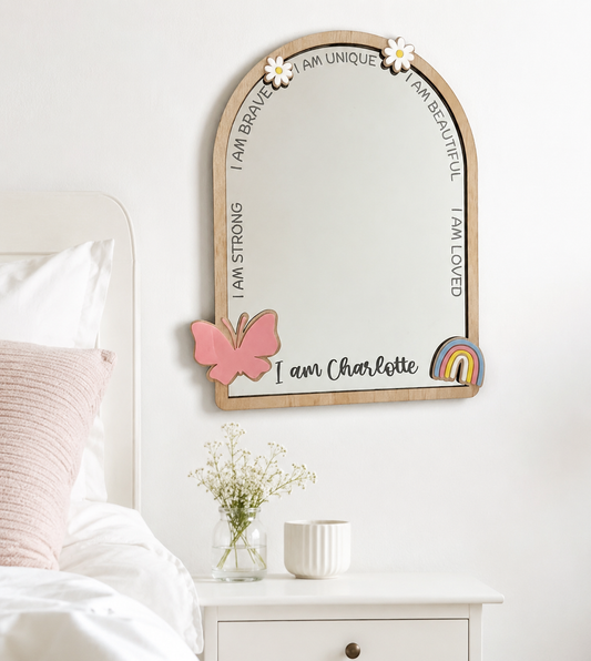 Affirmation mirror - butterfly, rainbow & daisies