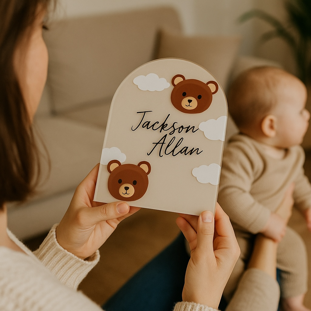 Teddy bear baby announcement plaque