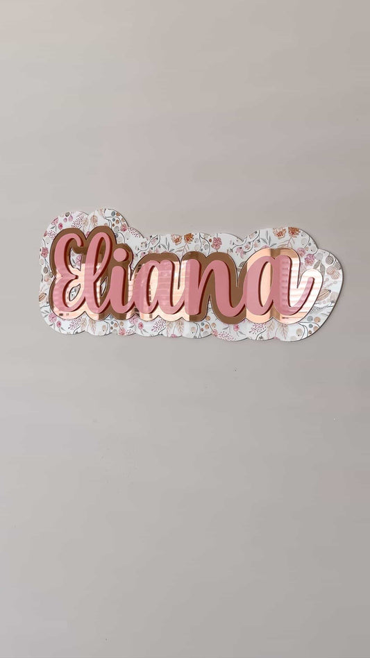 Printed floral themed name plaque
