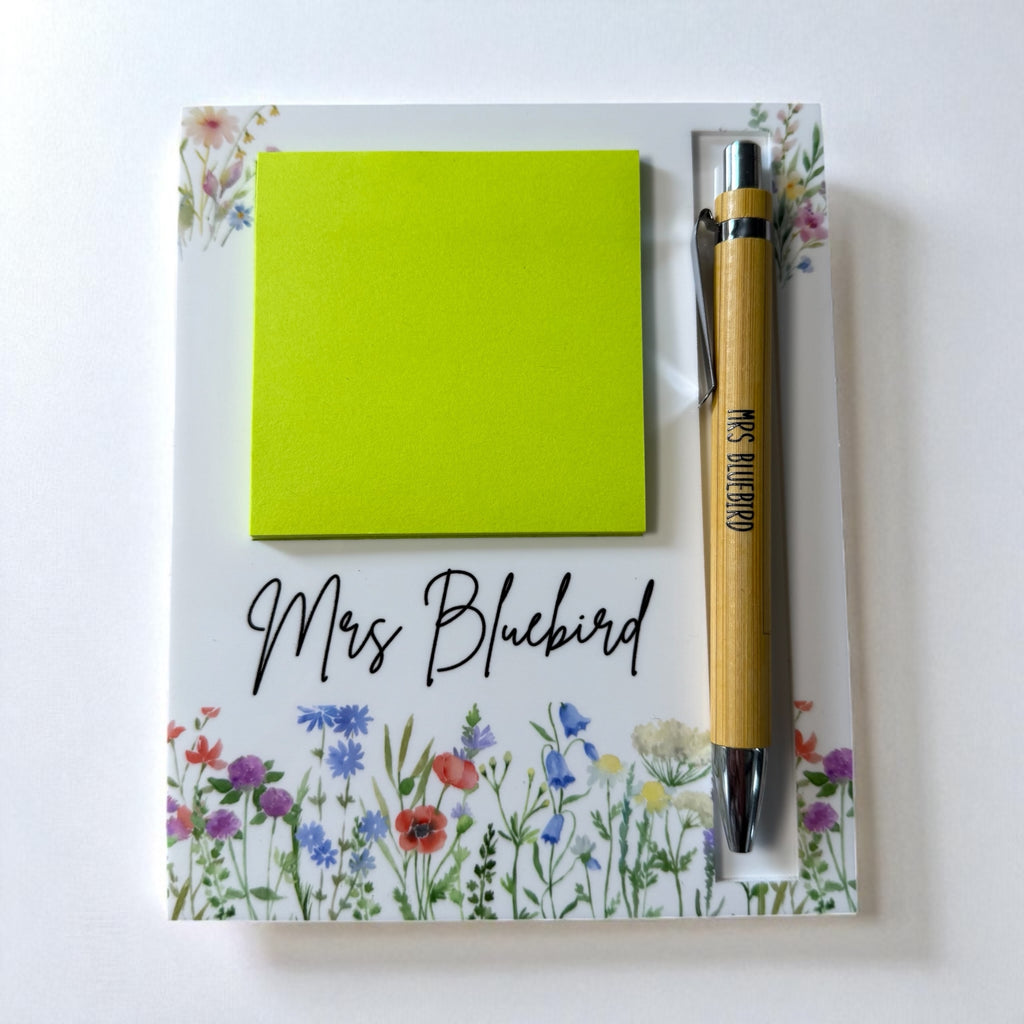 Personalised teachers sticky note & pen holder