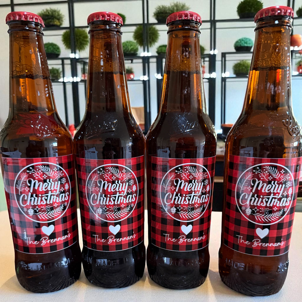 Christmas beer labels set of 6 - check design