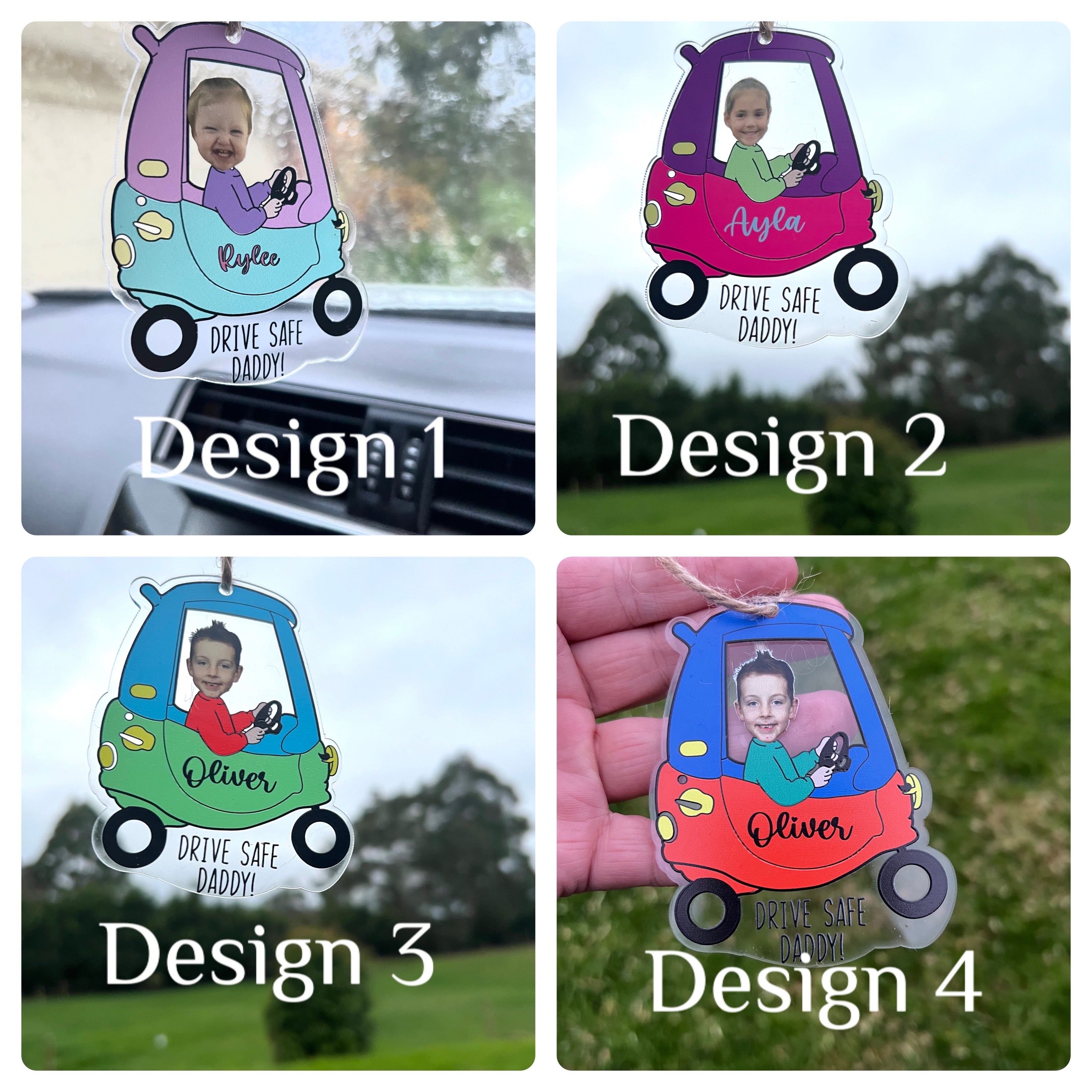 Customised drive safe car ornament - 1 face - 4 Little Dreamers