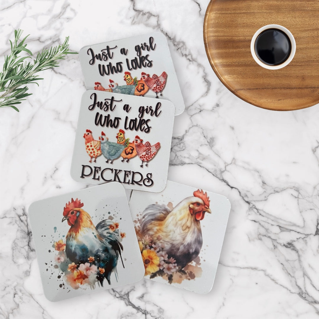 Set of 4 coasters - just a girl who loves peckers - 4 Little Dreamers