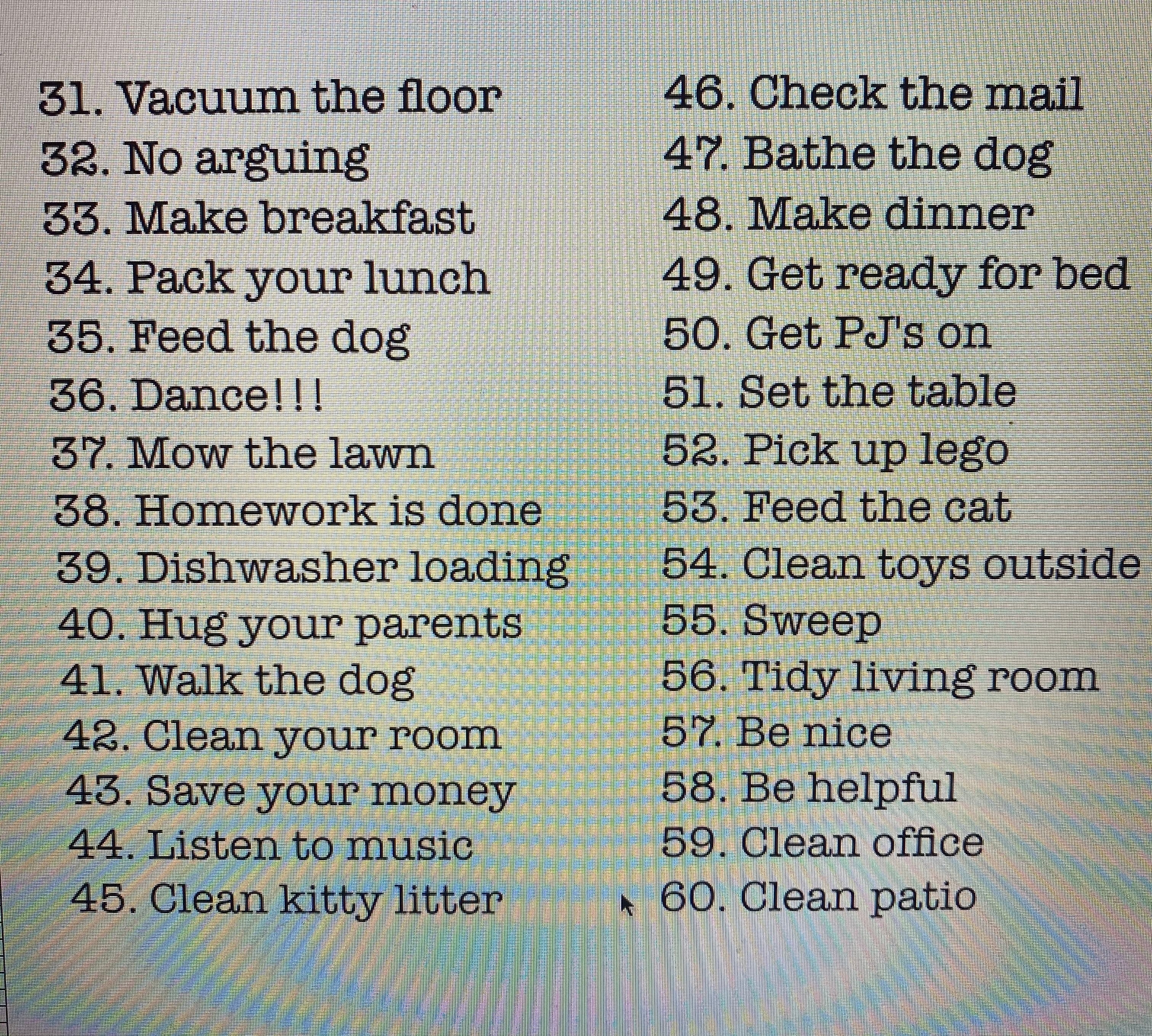 Chores puzzle - 4 Little Dreamers